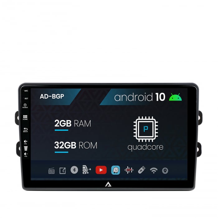Navigatie Dacia Renault, Android 10, P-Quadcore 2GB RAM + 32GB ROM, 9 Inch - AD-BGP9002+AD-BGRKIT383