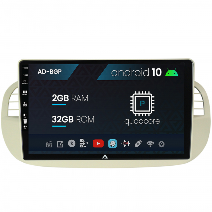 Navigatie Fiat 500 (2007-2014), Android 10, P-Quadcore 2GB RAM + 32GB ROM, 9 Inch - AD-BGP9002+AD-BGRKIT362V2