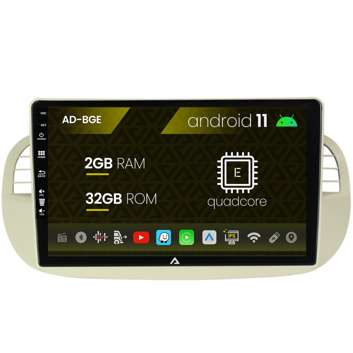 Navigatie Fiat 500 (2007-2014), Android 11, E-Quadcore 2GB RAM + 32GB ROM, 9 Inch - AD-BGE9002+AD-BGRKIT362V2