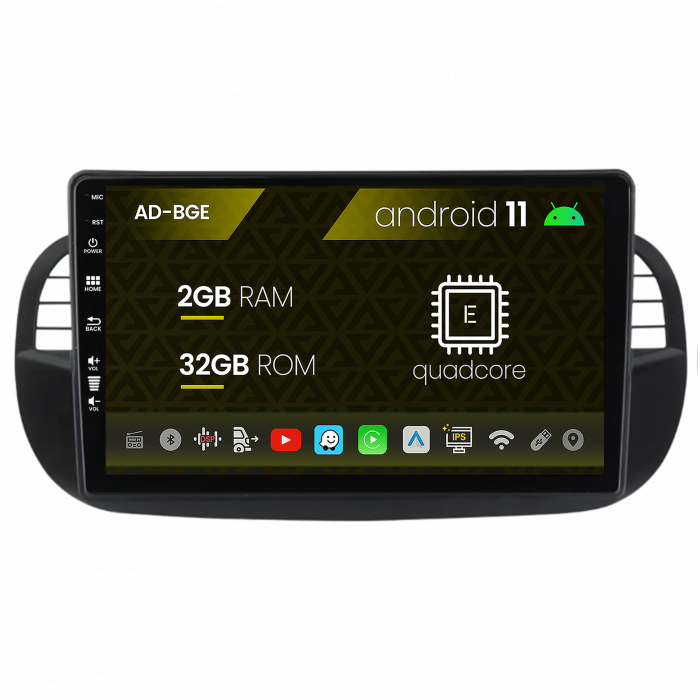 Navigatie Fiat 500 (2007-2014), Android 11, E-Quadcore 2GB RAM + 32GB ROM, 9 Inch - AD-BGE9002+AD-BGRKIT362V3