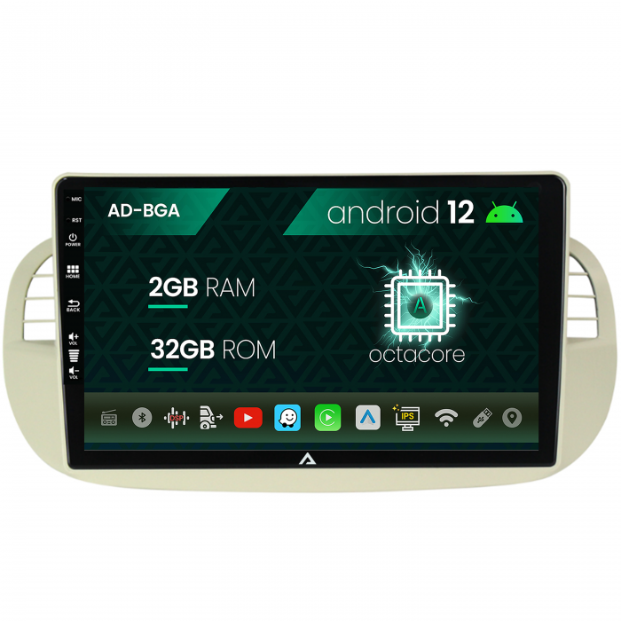 Navigatie fiat 500 (2007-2014), android 12, a-octacore 2gb ram + 64gb rom, 9 inch - ad-bga9002+ad-bgrkit362v2
