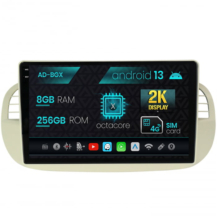 Navigatie Fiat 500 (2007-2014), Android 13, X-Octacore 8GB RAM + 256GB ROM, 9.5 Inch - AD-BGX9008+AD-BGRKIT362V2