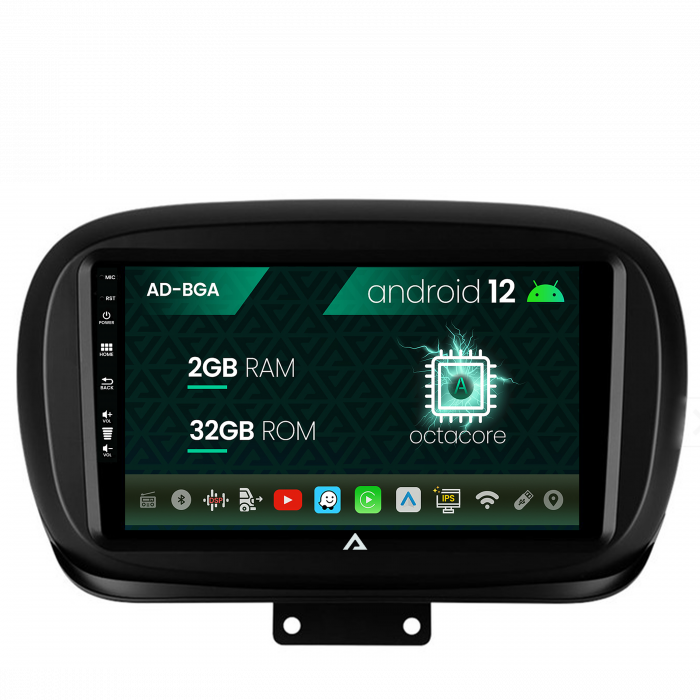 Navigatie fiat 500x (2014-2020), android 12, a-octacore 2gb ram + 32gb rom, 9 inch - ad-bga9002+ad-bgrkit362