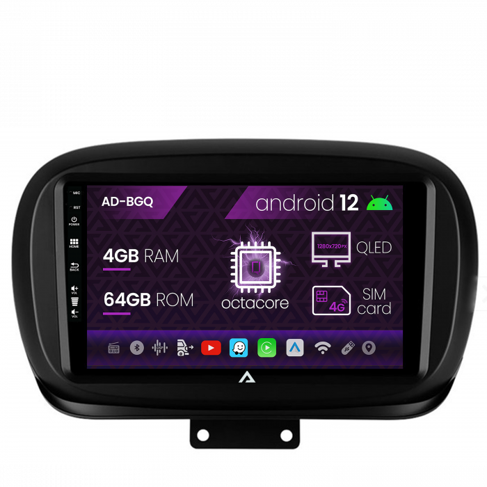 Navigatie fiat 500x (2014-2020), android 12, q-octacore 4gb ram + 64gb rom, 9 inch - ad-bgq9004+ad-bgrkit362