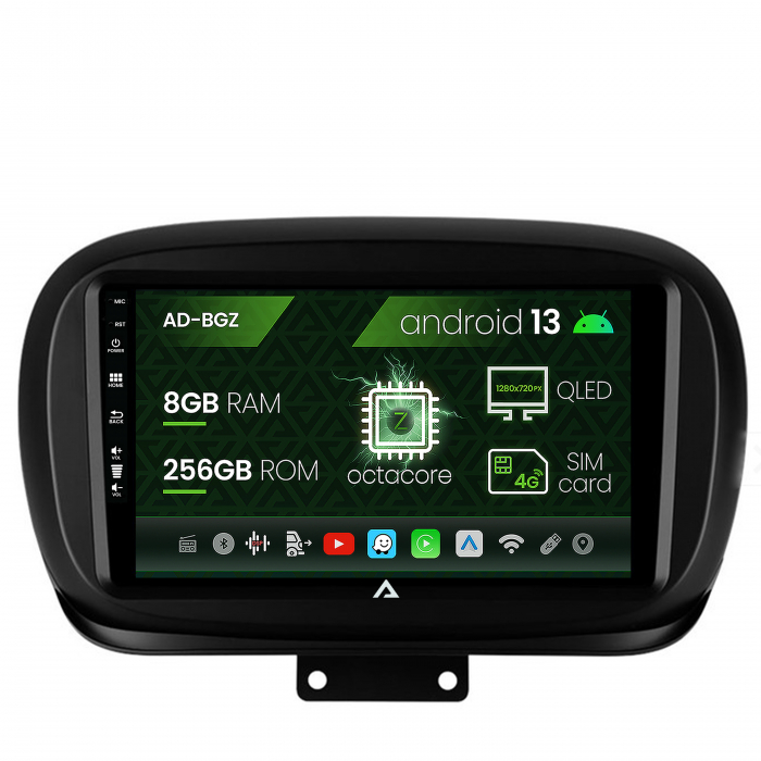 Navigatie fiat 500x (2014-2020), android 13, z-octacore 8gb ram + 256gb rom, 9 inch - ad-bgz9008+ad-bgrkit362