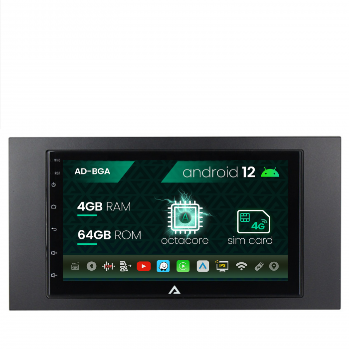 Navigatie Ford 2DIN, Android 12, A-Octacore 4GB RAM + 64GB ROM, 7 Inch - AD-BGA1004+AD-BGRFR0012DIN