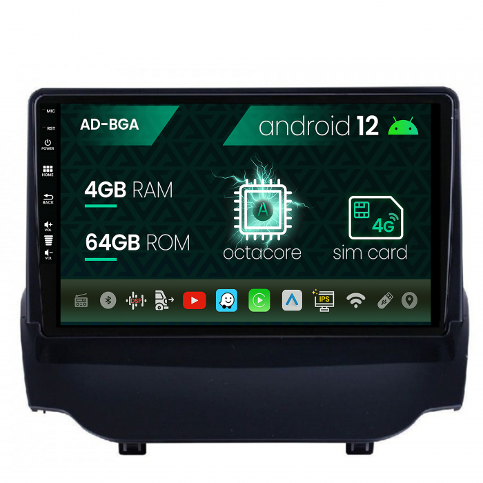 Navigatie ford ecosport (2013-2016) android 12, a-octacore 4gb ram + 64gb rom, 9 inch ad-bga9004+bgrkit118
