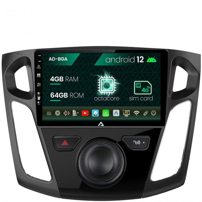 Navigatie Ford Focus 3 (2011-2019), Android 12, A-Octacore 4GB RAM + 64GB ROM, 9 Inch - AD-BGA9004+AD-BGRKIT115