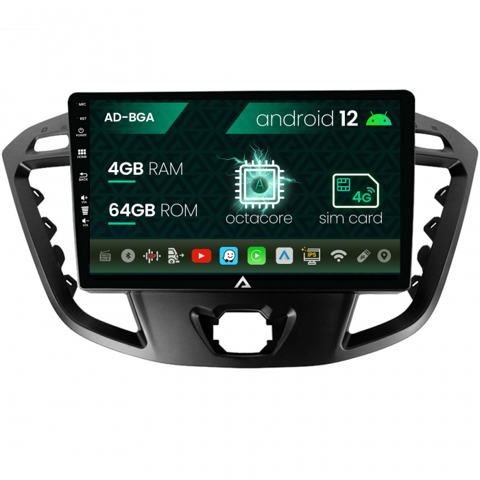 Navigatie ford transit tourneo (2012-2020), android 12, a-octacore 4gb ram + 64gb rom, 9 inch - ad-bga9004+ad-bgrkit123