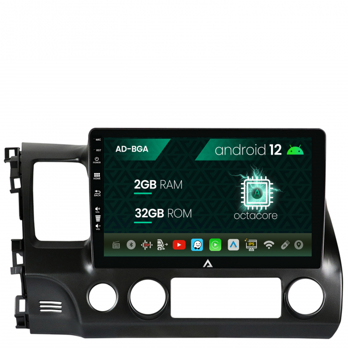 Navigatie Honda Civic (2005-2012), Android 12, A-Octacore 2GB RAM + 32GB ROM, 10.1 Inch - AD-BGA10002+AD-BGRKIT008