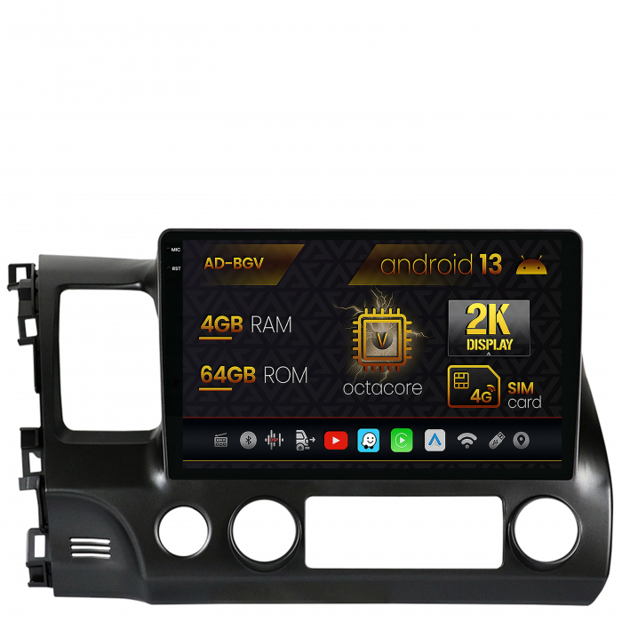 Navigatie Honda Civic (2005-2012), Android 13, V-Octacore 4GB RAM + 64GB ROM, 10.36 Inch - AD-BGV10004+AD-BGRKIT008