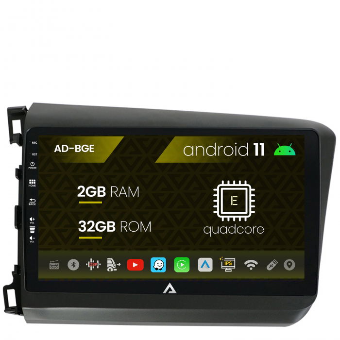 Navigatie honda civic (2012-2015), android 11, e-quadcore 2gb ram + 32gb rom, 9 inch - ad-bge9002+ad-bgrkit007