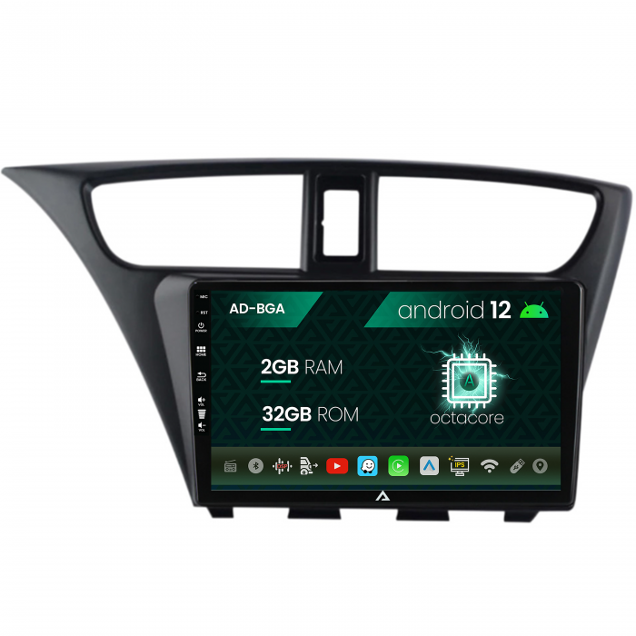 Navigatie Honda Civic Hatchback (2012-2015), Android 12, A-Octacore 2GB RAM + 32GB ROM, 9 Inch - AD-BGA9002+AD-BGRKIT019