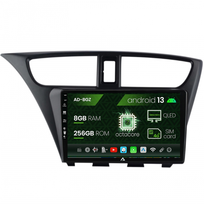 Navigatie Honda Civic Hatchback (2012-2015), Android 13, Z-Octacore 8GB RAM + 256GB ROM, 9 Inch - AD-BGZ9008+AD-BGRKIT019