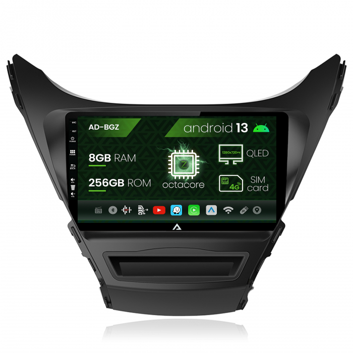 Navigatie Hyundai Elantra (2012-2014), Android 13, Z-Octacore 8GB RAM + 256GB ROM, 9Inch - AD-BGZ9008+AD-BGRKIT177