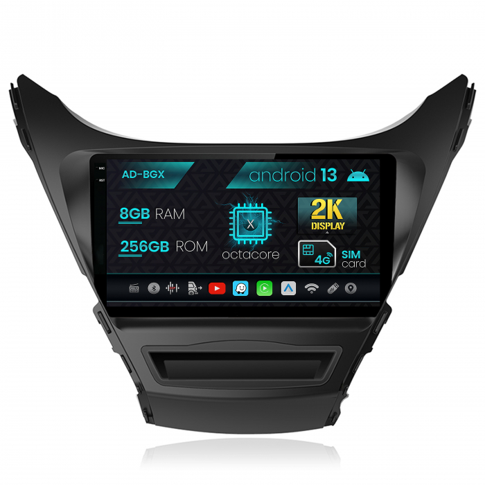 Navigatie Hyundai Elantra (2012-2014), Android 13, X-Octacore 8GB RAM + 256GB ROM, 9Inch - AD-BGX9008+AD-BGRKIT177