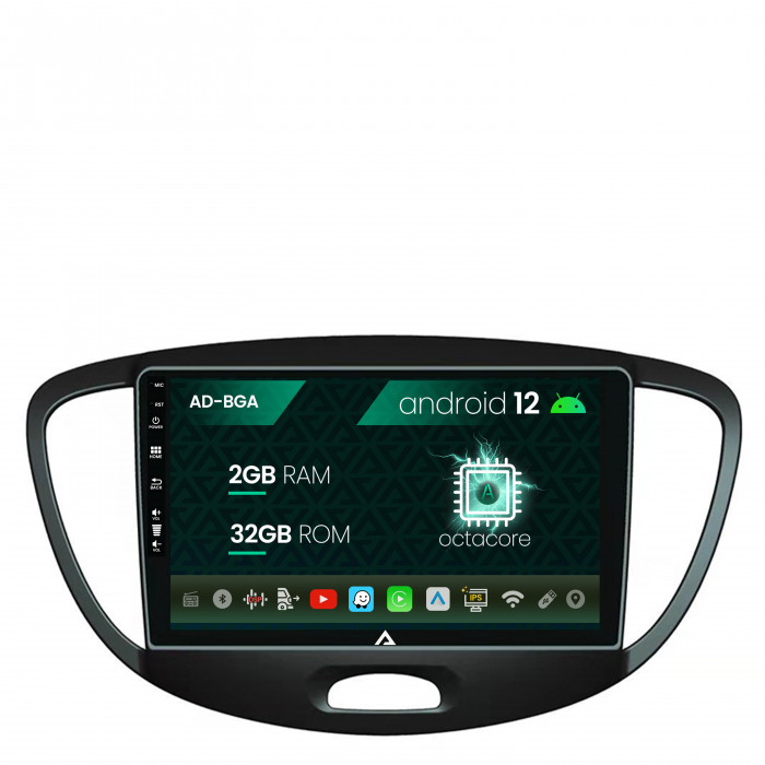 Navigatie hyundai i10 (2007-2013), android 12, a-octacore 2gb ram + 32gb rom, 9 inch - ad-bga9002+ad-bgrkit198