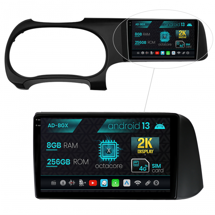 Navigatie hyundai i10 (2020+), android 13, x-octacore 8gb ram + 256gb rom, 9.5 inch - ad-bgx9008+ad-bgrkit221