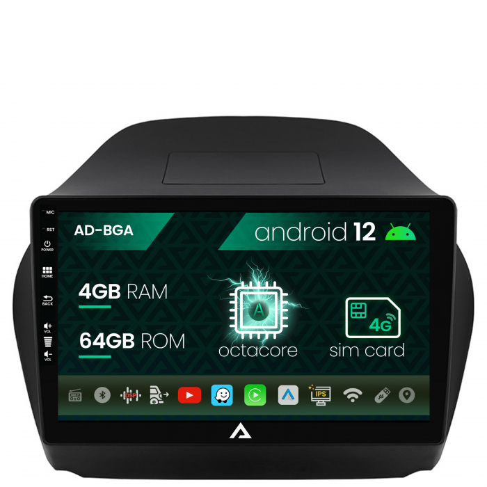 Navigatie hyundai ix35 (2009-2015), android 12, a-octacore 4gb ram + 64gb rom, 10.1 inch - ad-bga10004+ad-bgrkit189