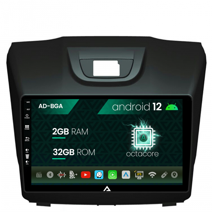 Navigatie isuzu d-max (2015+), android 12, a-octacore 2gb ram + 32gb rom, 9 inch - ad-bga9002+ad-bgrkit311