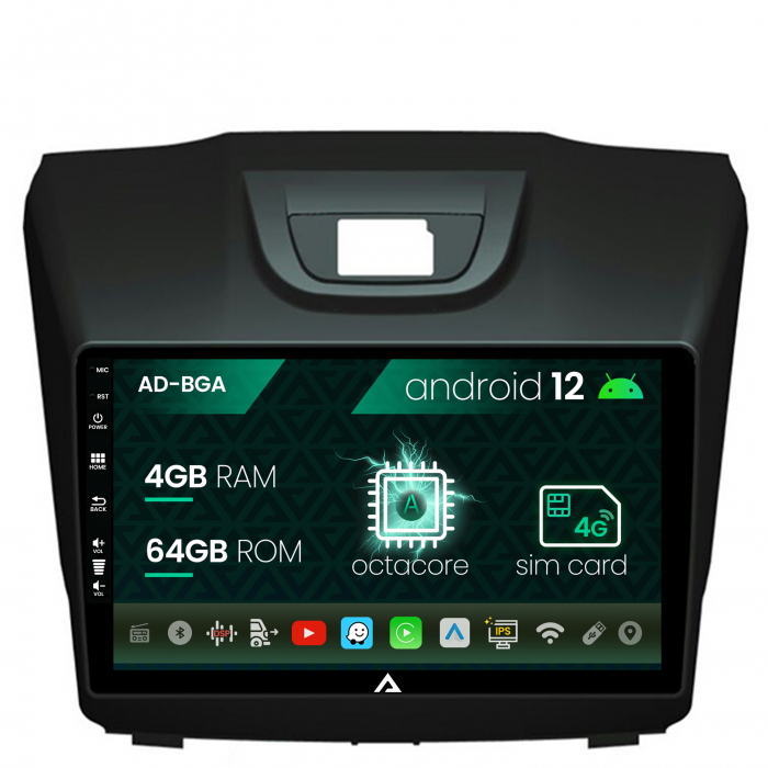 Navigatie isuzu d-max (2015+), android 12, a-octacore 4gb ram + 64gb rom, 9 inch - ad-bga9004+ad-bgrkit311