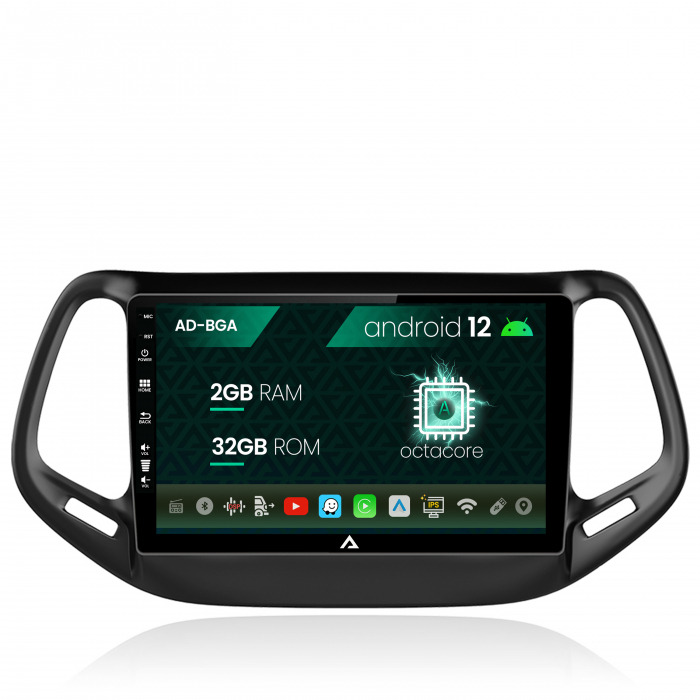 Navigatie jeep compass (2016+), android 12, a-octacore 2gb ram + 32gb rom, 9 inch - ad-bga9002+ad-bgrkit287