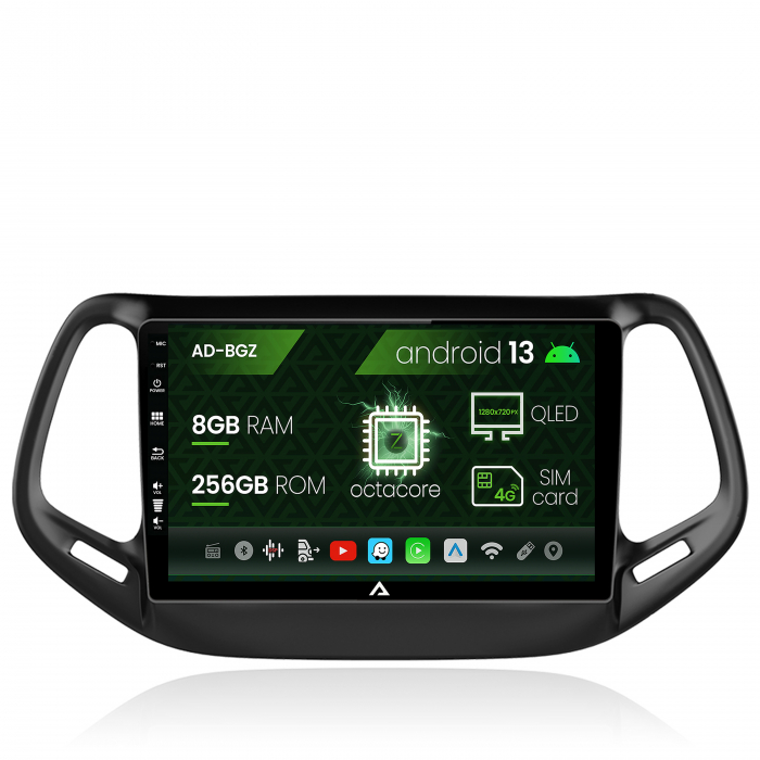 Navigatie Jeep Compass (2016+), Android 13, Z-Octacore 8GB RAM + 256GB ROM, 10.1 Inch - AD-BGZ10008+AD-BGRKIT287
