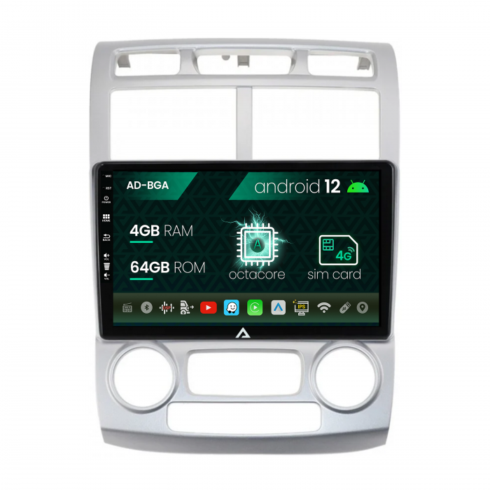 Navigatie kia sportage (2005-2010) m ac, android 12, a-octacore 4gb ram + 64gb rom, 9 inch - ad-bga9004+ad-bgrkit148