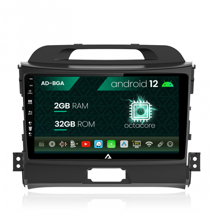 Navigatie kia sportage (2010-2016), android 12, a-octacore 2gb ram + 32gb rom, 9 inch - ad-bga9002+ad-bgrkit146