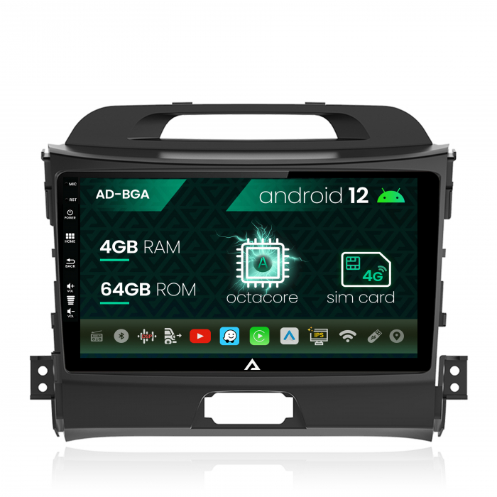 Navigatie kia sportage (2010-2016), android 12, a-octacore 4gb ram + 64gb rom, 9 inch - ad-bga9004+ad-bgrkit146