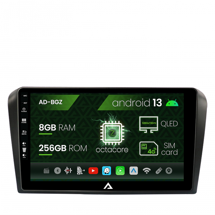 Navigatie mazda 3 (2003-2009), android 13, z-octacore 8gb ram + 256gb rom, 9 inch - ad-bgz9008+ad-bgrkit322