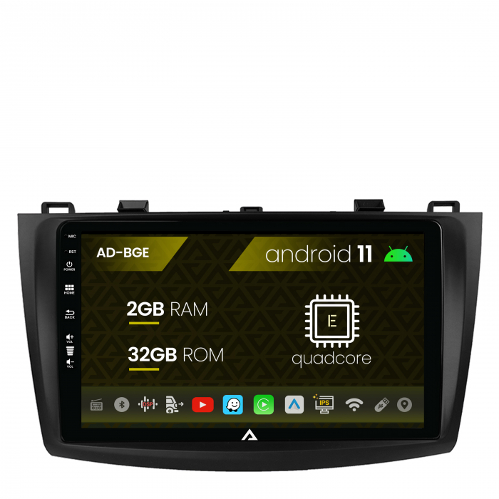 Navigatie Mazda 3 (2009-2013), Android 11, E-Quadcore 2GB RAM + 32GB ROM, 9 Inch - AD-BGE9002+AD-BGRKIT320
