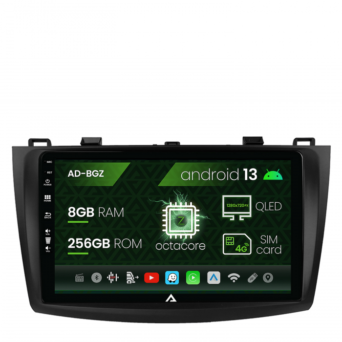 Navigatie Mazda 3 (2009-2013), Android 13, Z-Octacore 8GB RAM + 256GB ROM, 9 Inch - AD-BGZ9008+AD-BGRKIT320