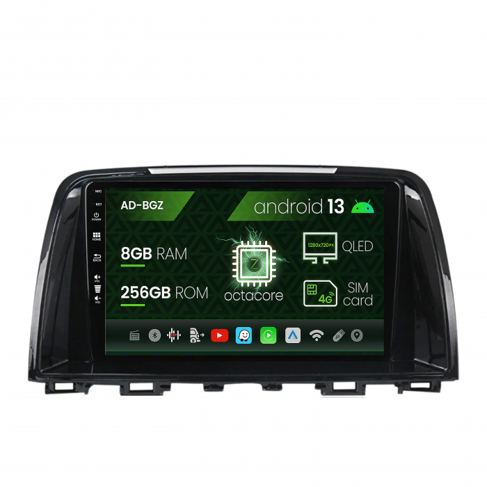 Navigatie Mazda 6 (2012-2017), Android 13, Z-Octacore 8GB RAM + 256GB ROM, 9 Inch - AD-BGZ9008+AD-BGRKIT328v2