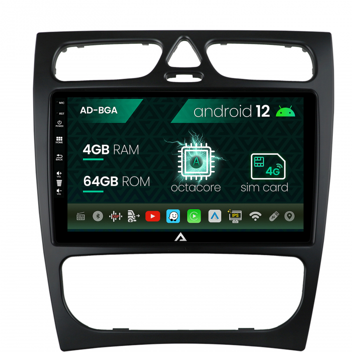 Navigatie mercedes benz c-class w203 (2000-2005), android 12, a-octacore 4gb ram + 64gb rom, 9 inch - ad-bga9004+ad-bgrkit416