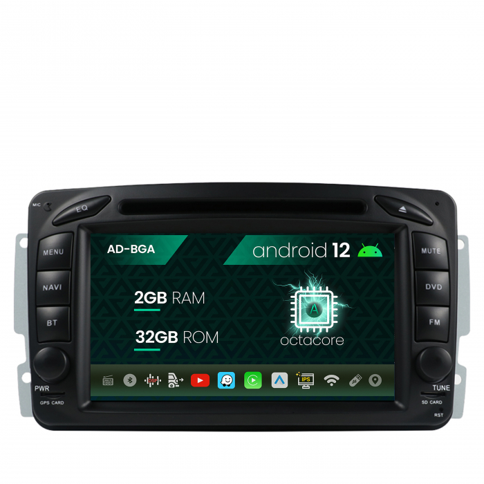 Navigatie mercedes benz c-class w203 vito viano clk, android 12, a-octacore 2gb ram + 32gb rom cu dvd, 7 inch - ad-bgambcc72ac