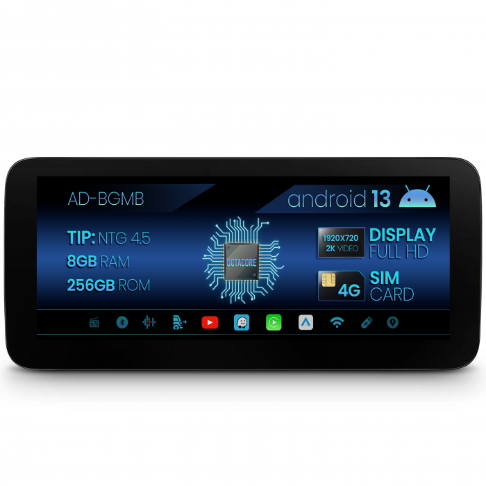 Navigatie Mercedes Benz SLK R172 (2011-2015), NTG 4.5, Android 13, MB-Octacore, 8GB RAM + 256GB ROM, 12.3 Inch - AD-BGMB1000845+AD-BGRKITMB011