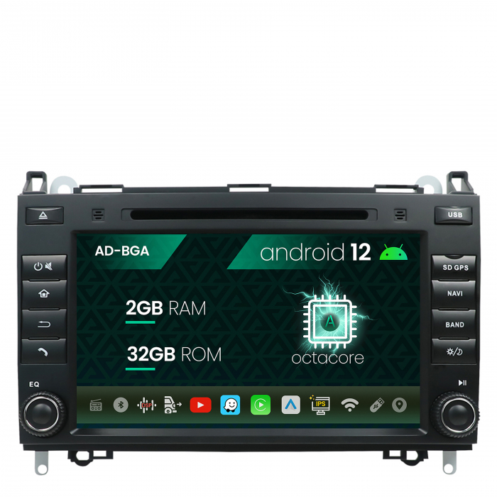 Navigatie Mercedes Benz Sprinter, Viano, Vito, A B Class, Crafter, Android 12, A-Octacore 2GB RAM + 32GB ROM, 7 Inch - AD-BGAMB72AC