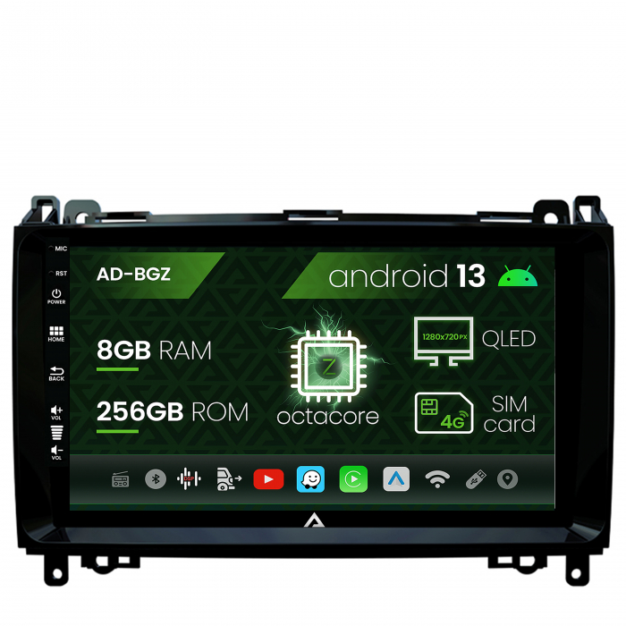 Navigatie mercedes benz sprinter, viano, vito, a b class, crafter, android 13, z-octacore 8gb ram + 256gb rom, 9 inch - ad-bgz9008+ad-bgrkit407