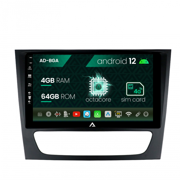 Navigatie mercedes benz w211 cls, android 12, a-octacore 4gb ram + 64gb rom, 9 inch - ad-bga9004+ad-bgrkit415