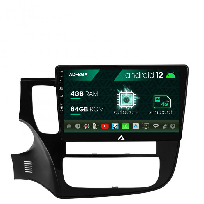 Navigatie mitsubishi outlander (2013-2020), android 12, a-octacore 4gb ram + 64gb rom, 10.1 inch - ad-bga10004+ad-bgrkit281