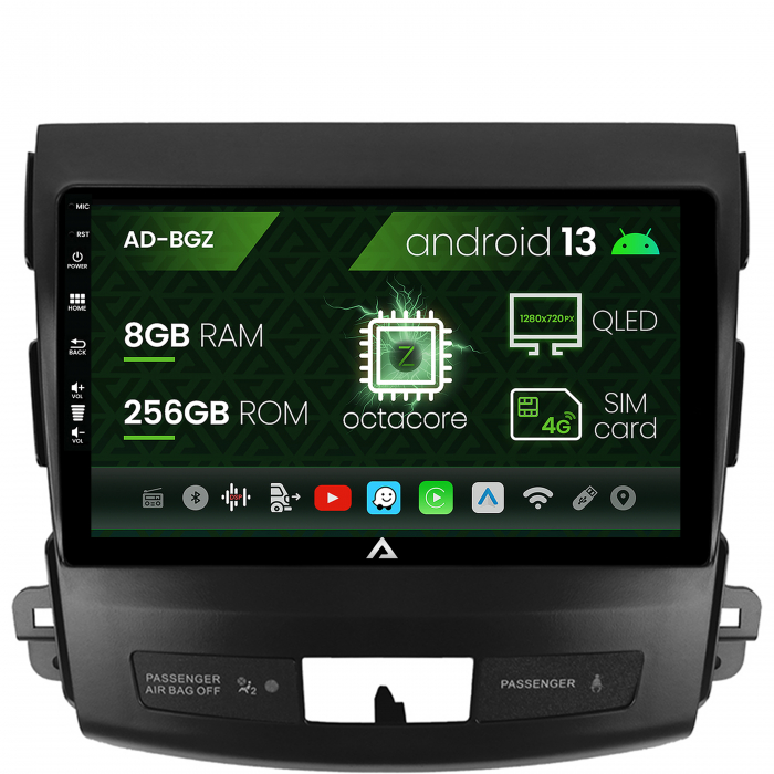 Navigatie mitsubishi outlander peugeot 4007 citron c-crosser, android 13, z-octacore 8gb ram + 256gb rom, 9 inch - ad-bgz9008+ad-bgrkit276