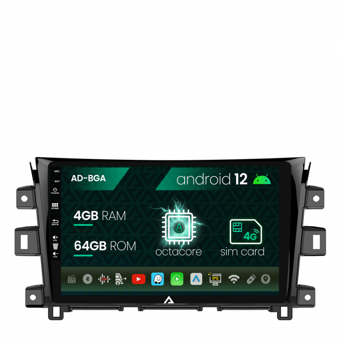 Navigatie nissan navara (2015+), android 12, a-octacore 4gb ram + 64gb rom, 9 inch - ad-bga9004+ad-bgrkit163