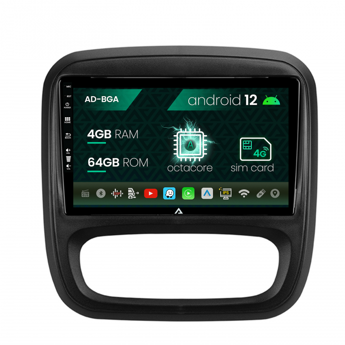Navigatie opel vivaro renault trafic (2014-2017), android 12, a-octacore 4gb ram + 64gb rom, 9 inch - ad-bga9004+ad-bgrkit389