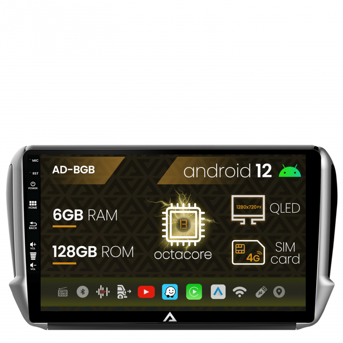 Navigatie Peugeot 208 2008 (2012+), Android 12, B-Octacore 6GB RAM + 128GB ROM, 10.1 Inch - AD-BGB10006+AD-BGRKIT258
