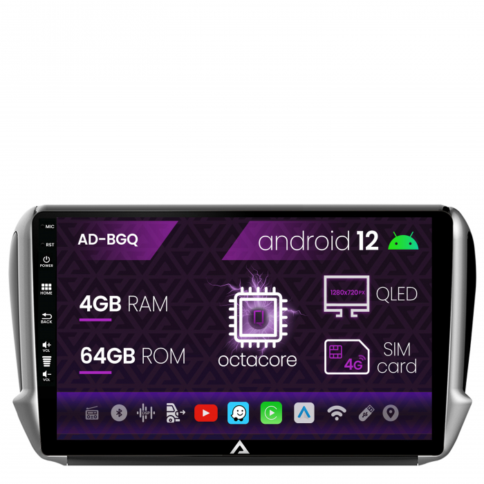 Navigatie peugeot 208 2008 (2012+), android 12, q-octacore 4gb ram + 64gb rom, 10.1 inch - ad-bgq10004+ad-bgrkit258