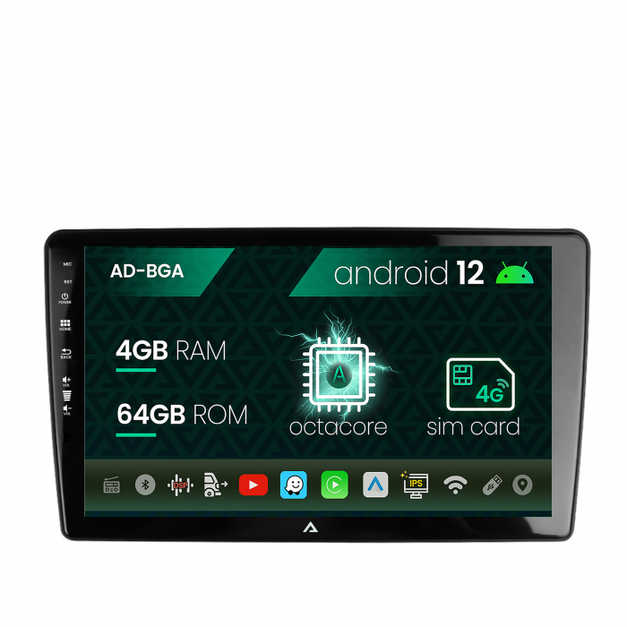 Navigatie peugeot 307, android 12, a-octacore 4gb ram + 64gb rom, 9 inch - ad-bga9004+ad-bgrkit266s