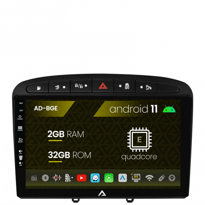 Navigatie peugeot 308 408 (2008-2013), android 11, e-quadcore 2gb ram + 32gb rom, 9 inch - ad-bge9002+ad-bgrkit265