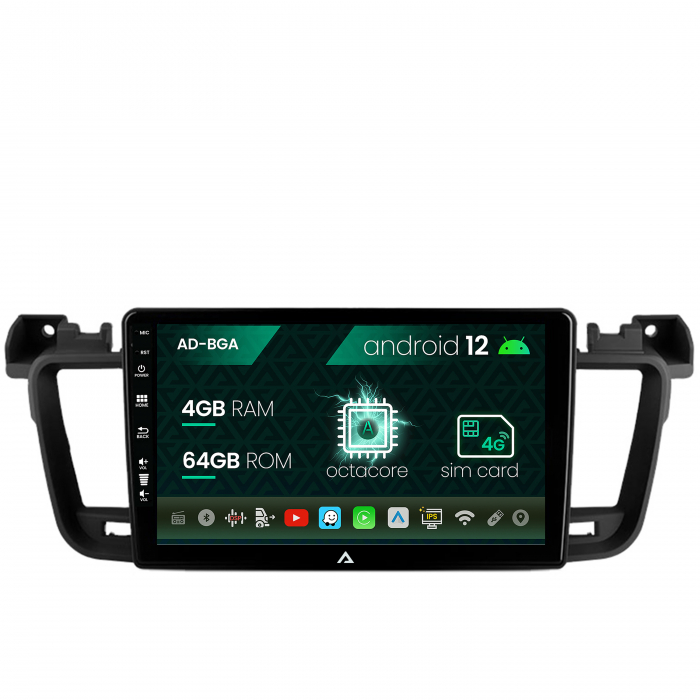 Navigatie peugeot 508 (2010-2018), android 12, a-octacore 4gb ram + 64gb rom, 9 inch - ad-bga9004+ad-bgrkit264