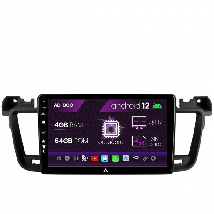 Navigatie Peugeot 508 (2010-2018), Android 12, Q-Octacore 4GB RAM + 64GB ROM, 9 Inch - AD-BGQ9004+AD-BGRKIT264